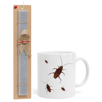 Κατσαρίδα, Πασχαλινή Λαμπάδα με Κούπα κεραμική (330ml) & κερί αρωματικό πλακέ (30cm) (ΓΚΡΙ)