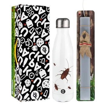 Blattodea, Easter candle, metallic white thermos bottle (500ml) & aromatic flat candle (30cm) (GRAY)