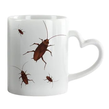 Κατσαρίδα, Κούπα καρδιά χερούλι λευκή, κεραμική, 330ml