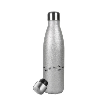 Ants, Metallic Glitter Silver Thermos Flask (Stainless steel), double-walled, 500ml