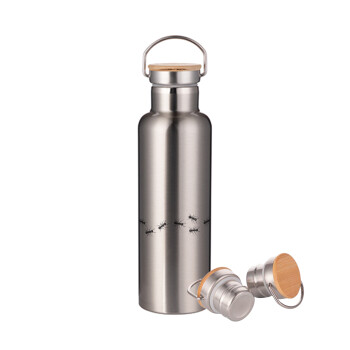 Ants, Stainless steel Silver with wooden lid (bamboo), double wall, 750ml