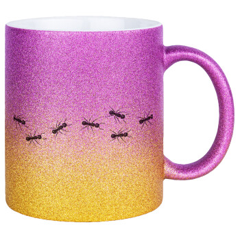 Μυρμήγκια, Κούπα Χρυσή/Ροζ Glitter, κεραμική, 330ml