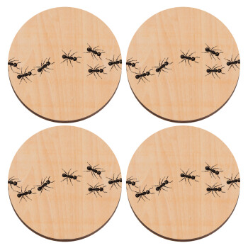 Μυρμήγκια, ΣΕΤ x4 Σουβέρ ξύλινα στρογγυλά plywood (9cm)