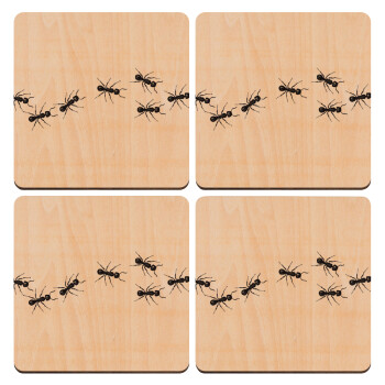 Μυρμήγκια, ΣΕΤ x4 Σουβέρ ξύλινα τετράγωνα plywood (9cm)