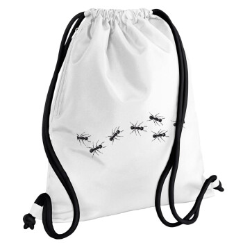 Μυρμήγκια, Τσάντα πλάτης πουγκί GYMBAG λευκή, με τσέπη (40x48cm) & χονδρά κορδόνια