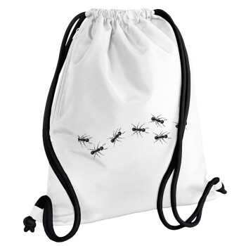 Ants, Backpack pouch GYMBAG white, with pocket (40x48cm) & thick cords
