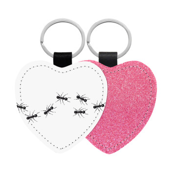 Μυρμήγκια, Μπρελόκ PU δερμάτινο glitter καρδιά ΡΟΖ