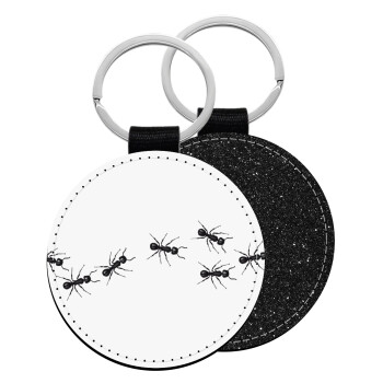 Μυρμήγκια, Μπρελόκ Δερματίνη, στρογγυλό ΜΑΥΡΟ (5cm)