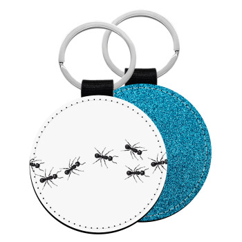 Ants, Μπρελόκ Δερματίνη, στρογγυλό ΜΠΛΕ (5cm)