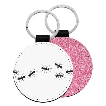 Μυρμήγκια, Μπρελόκ Δερματίνη, στρογγυλό ΡΟΖ (5cm)