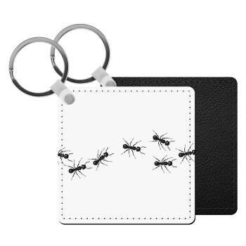 Ants, Μπρελόκ Δερματίνη, τετράγωνο ΜΑΥΡΟ (5x5cm)
