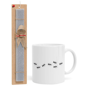 Μυρμήγκια, Πασχαλινό Σετ, Κούπα κεραμική (330ml) & πασχαλινή λαμπάδα αρωματική πλακέ (30cm) (ΓΚΡΙ)