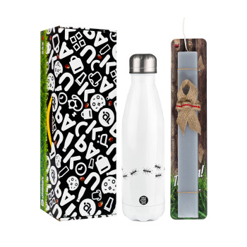 Ants, Easter candle, metallic white thermos bottle (500ml) & aromatic flat candle (30cm) (GRAY)