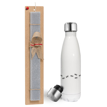 Ants, Πασχαλινή λαμπάδα, μεταλλικό παγούρι θερμός λευκός (500ml) & λαμπάδα αρωματική πλακέ (30cm) (ΓΚΡΙ)