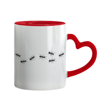 Μυρμήγκια, Κούπα καρδιά χερούλι κόκκινη, κεραμική, 330ml