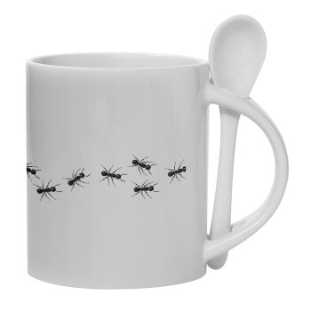 Ants, Ceramic coffee mug with Spoon, 330ml (1pcs)