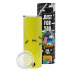 Neon Yellow Travel Tumbler θερμό, μεταλλικό καλαμάκι(Ανωξείδωτο 304 Food grade, BPA free, 600ml)