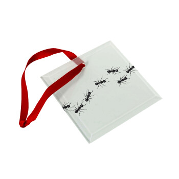 Μυρμήγκια, Χριστουγεννιάτικο στολίδι γυάλινο τετράγωνο 9x9cm