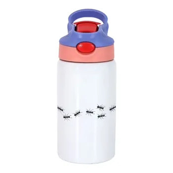 Ants, Children's hot water bottle, stainless steel, with safety straw, pink/purple (350ml)