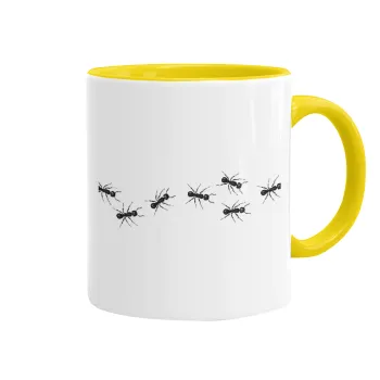 Μυρμήγκια, Κούπα χρωματιστή κίτρινη, κεραμική, 330ml