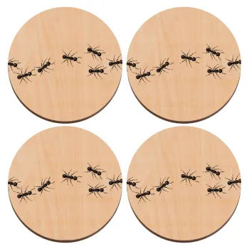 Μυρμήγκια, ΣΕΤ x4 Σουβέρ ξύλινα στρογγυλά plywood (9cm)