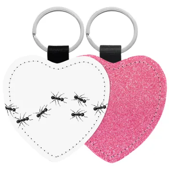 Μυρμήγκια, Μπρελόκ PU δερμάτινο glitter καρδιά ΡΟΖ