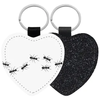 Μυρμήγκια, Μπρελόκ PU δερμάτινο glitter καρδιά ΜΑΥΡΟ