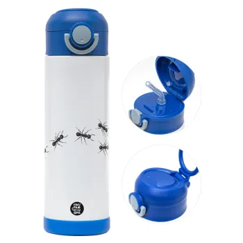 Μυρμήγκια, Παιδικό παγούρι θερμό, ανοξείδωτο, με καλαμάκι ασφαλείας, ΜΠΛΕ (500ml)