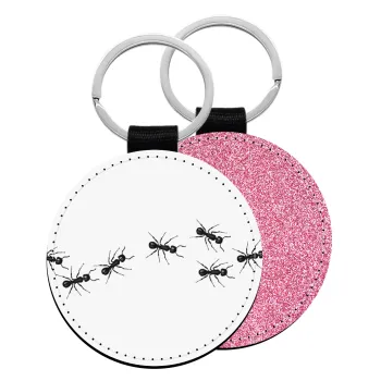 Μυρμήγκια, Μπρελόκ Δερματίνη, στρογγυλό ΡΟΖ (5cm)