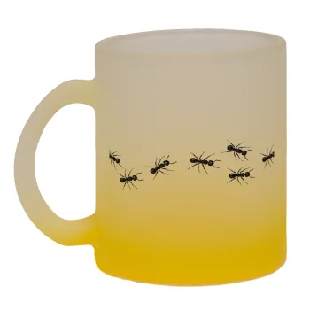 Ants, Κούπα γυάλινη δίχρωμη με βάση το κίτρινο ματ, 330ml