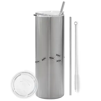 Ants, Tumbler stainless steel Silver 600ml, with metal straw & cleaning brush
