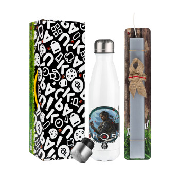 Ghost of Tsushima, Easter candle, metallic white thermos bottle (500ml) & aromatic flat candle (30cm) (GRAY)