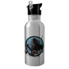 Water bottle Silver with straw, stainless steel 600ml