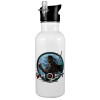 White water bottle with straw, stainless steel 600ml