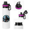 Metallic water bottle with safety lid, 850ml aluminum
