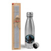 Easter Set, metallic Inox water bottle (750ml) & aromatic flat Easter candle (30cm) (GRAY)