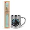 Easter Set, metallic thermal cup (300ml) & aromatic flat Easter candle (30cm) (TURQUOISE)