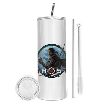 Ghost of Tsushima, Tumbler stainless steel 600ml, with metal straw & cleaning brush