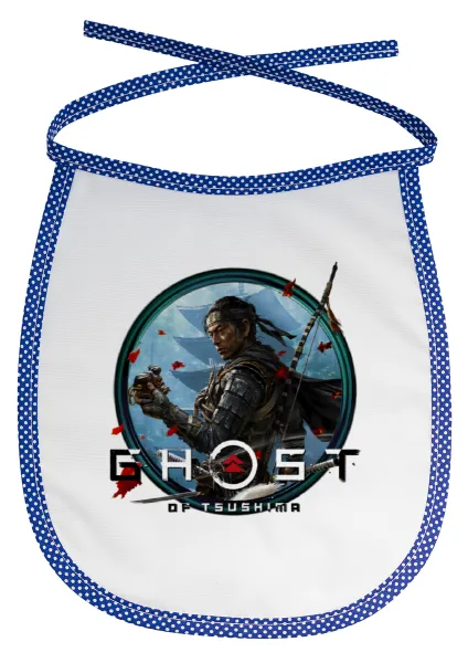Ghost of Tsushima — Stain-resistant baby bib with tie, blue
