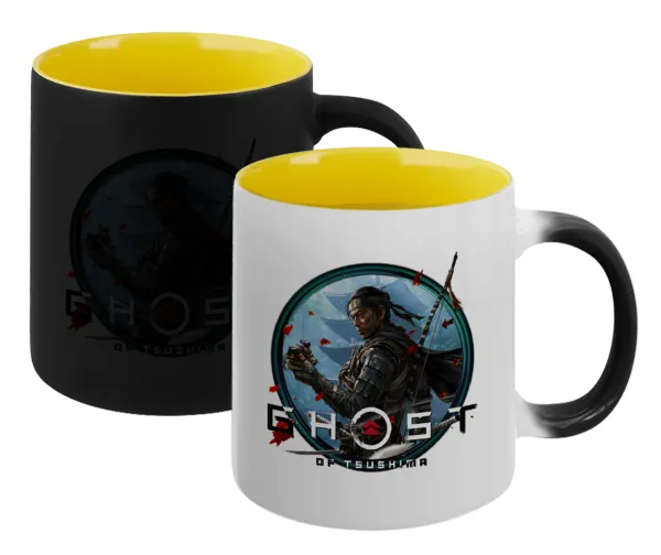 Ghost of Tsushima — Magic mug with yellow interior, ceramic, 330ml, changes colour with hot drinks