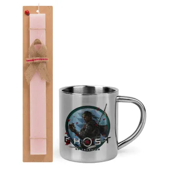 Ghost of Tsushima, Easter Set, metallic thermal cup (300ml) & aromatic flat Easter candle (30cm) (PINK)