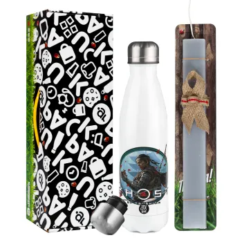 Ghost of Tsushima, Easter candle, metallic white thermos bottle (500ml) & aromatic flat candle (30cm) (GRAY)