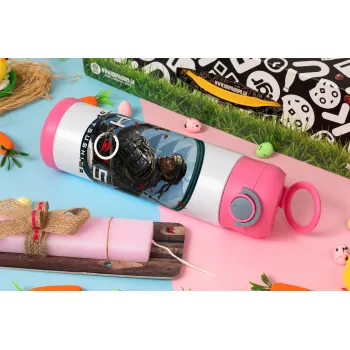 Ghost of Tsushima, Easter candle, Childrens hot water bottle, stainless steel, with safety straw, PINK (500ml)