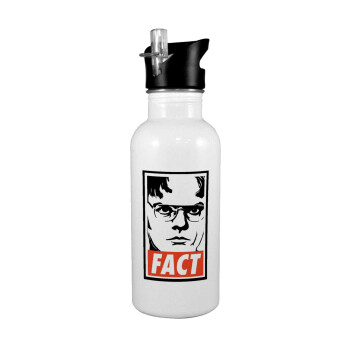 Dunder Mifflin FACT, White water bottle with straw, stainless steel 600ml