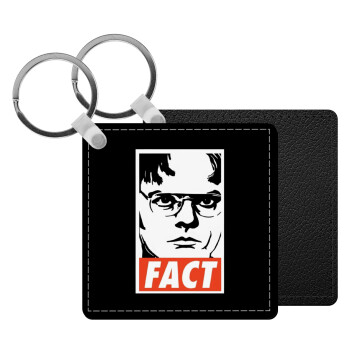 Dunder Mifflin FACT, Μπρελόκ Δερματίνη, τετράγωνο ΜΑΥΡΟ (5x5cm)