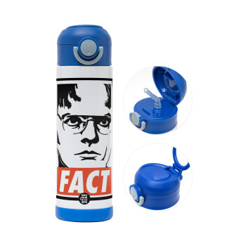 Dunder Mifflin FACT, Children's hot water bottle, stainless steel, with safety straw, BLUE (500ml)