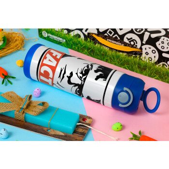 Dunder Mifflin FACT, Easter candle, Childrens hot water bottle, stainless steel, with safety straw, BLUE (500ml)