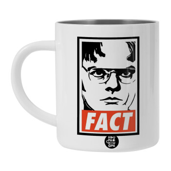 Dunder Mifflin FACT, Λευκή Ανοξείδωτη Μεταλλική Κούπα 450ml - Διπλού Τοιχώματος 