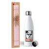 Easter Set, metallic stainless steel water bottle (750ml) & scented flat Easter candle (30cm) (PINK)