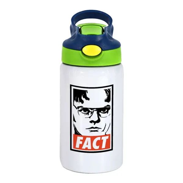 Dunder Mifflin FACT — Παιδικό παγούρι θερμό, ανοξείδωτο, με καλαμάκι ασφαλείας, πράσινο/μπλε (350ml)